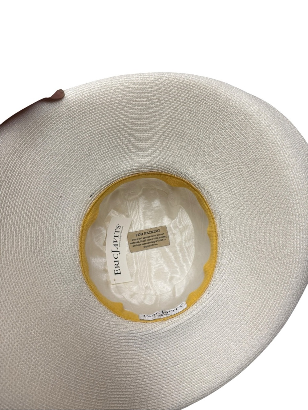 NWT Eric Javits Wide-Brim White Straw Sun Hat with Navy Striped Band 16” - Picture 8 of 10